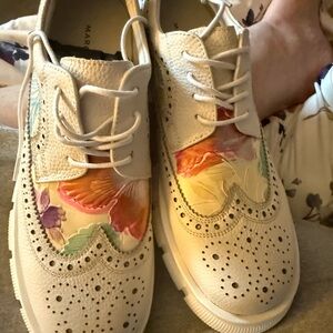 NEW MARC NOLAN Women's Cream Floral Lace-Up Oxfords